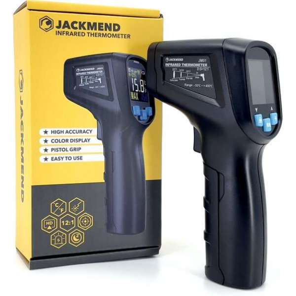 JACKMEND Infrarood Thermometer - Digitale Warmtemeter - Bereik van -50 tot 400 °C - Warmte Thermo Meter - Laser Pyrometer