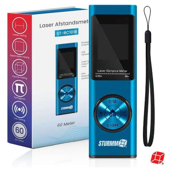 STURMM® ST-RC101B - Professionele Laser Afstandsmeter - 60 Meter Bereik - Inclusief Dataopslag - Metallic Blue