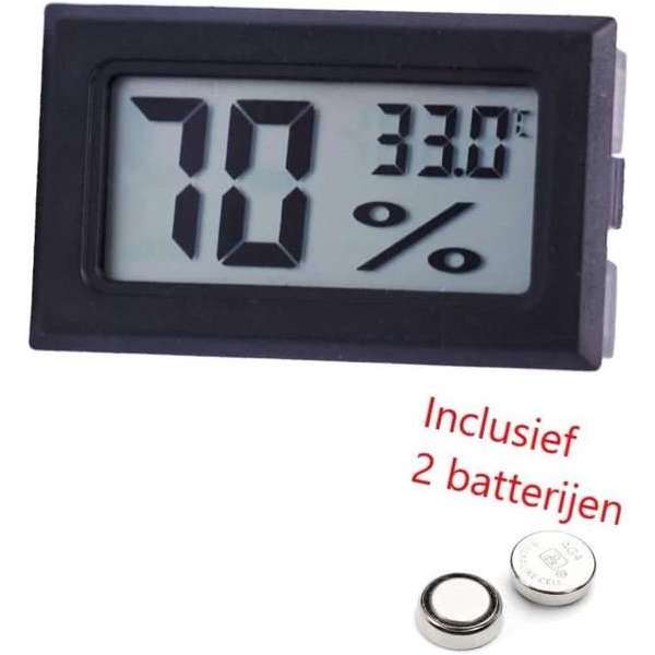 Hygrometer Met Batterijen - Zwart - Inclusief Thermometer - Digitale Luchtvochtigheidsmeter - Voor Binnen & Buiten - 2 in 1