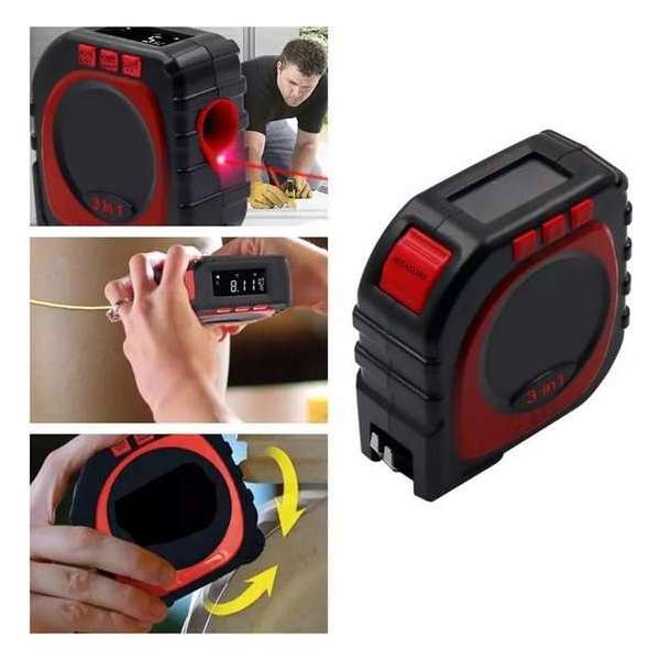 Digitale rolmaat met LCD display 3-in-1 met Laser Rolwiel Uittrekkoord - Tape measure - Meetlint - Afstandsmeter