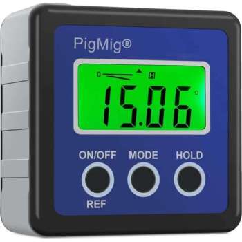 PigMig Digitale Hoekmeter – Precisie Gradenboog - Compacte Waterdichte Waterpas – LCD scherm & Hoesje –met 4 eenheden