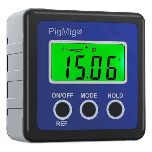 PigMig Digitale Hoekmeter – Precisie Gradenboog - Compacte Waterdichte Waterpas – LCD scherm & Hoesje –met 4 eenheden