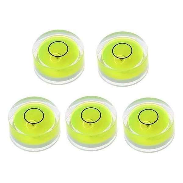 5 x Ronde mini waterpas / Platenspeler nauwkeurigheid waterpas Bullseye / Diameter: 18.0 mm, hoogte: 9.0 mm.