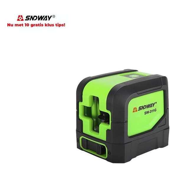 SNDWAY® Bouw Laser Level 2 groen lijnen Kruislijnlaser - SW-311G - 20M Bereik - 10 gratis klustips!