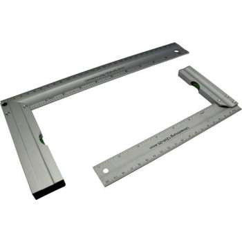 Winkelhaak aluminium 150 mm en 250 mm - 2 stuks - waterpas / platte haak / blokhaak