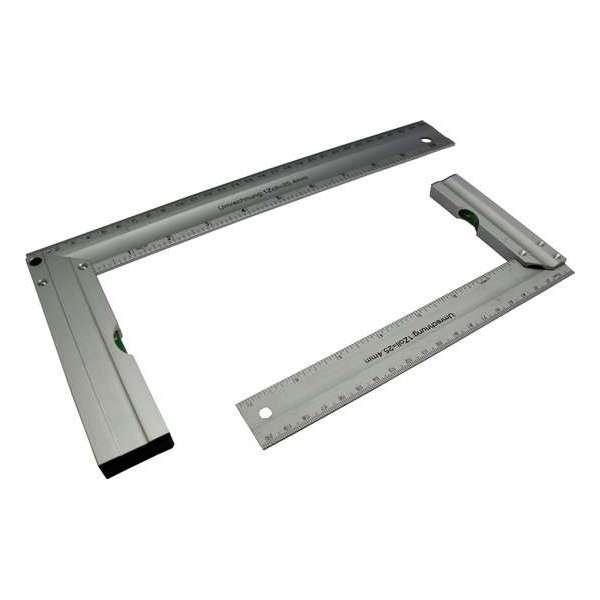 Winkelhaak aluminium 150 mm en 250 mm - 2 stuks - waterpas / platte haak / blokhaak