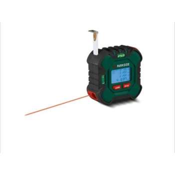 PARKSIDE® Laser-afstandsmeter met rolmaat - 50 meter - Rolbandmaat met automatisch rolmechanisme, vergrendelingsknop en laser