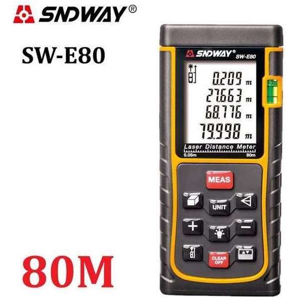 SNDWAY® Digitale Afstandsmeter LCD Met 5 Functies Maximaal 80 Meter - laser