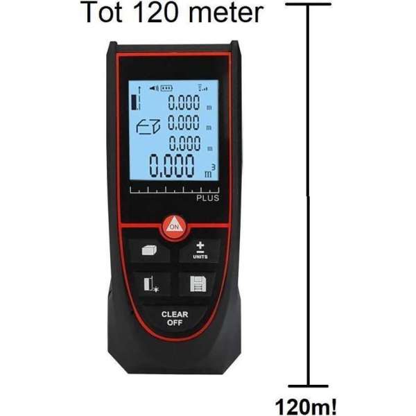 TechU™ Laser Afstandsmeter B6 – tot 120 Meter ! – Geschikt voor afstand, volume, lengte, hoekmeting, Phytagoras meting