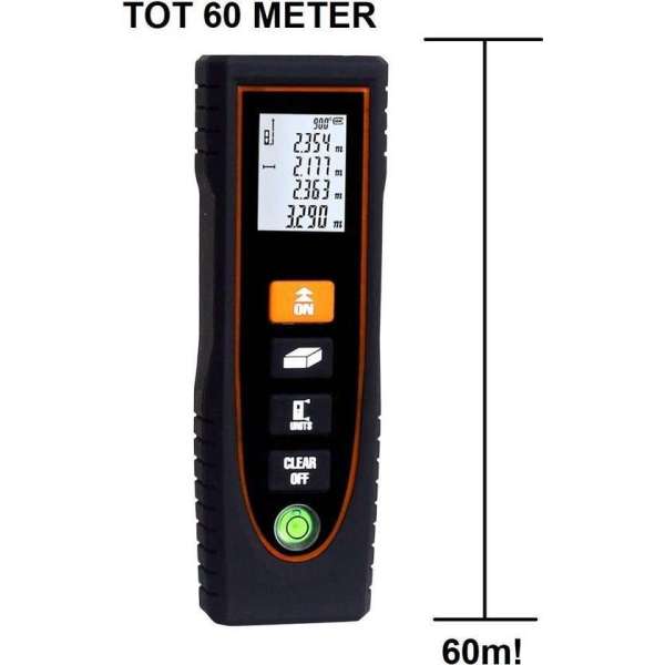 TechU™ Laser Afstandsmeter B7 – tot 60 Meter ! – Geschikt voor afstand, volume, lengte, hoekmeting, Phytagoras meting