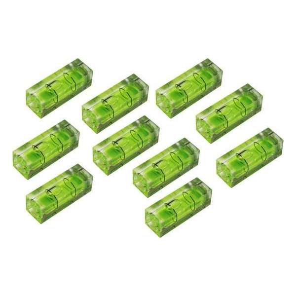 Set van 10 libellen voor waterpas, 10x10x29 mm, groen