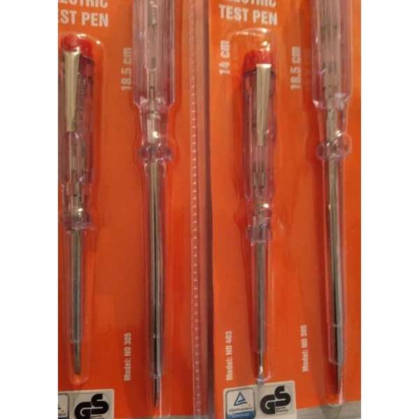 Spanningzoeker - schroevendraaier / test pen 110 - 250 volt - 2 stuks 14 en 18.5 cm model no 403 en 305