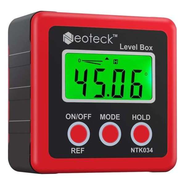 PigMig Digitale Hoekmeter rood – Precisie Gradenboog - Compacte Waterdichte Waterpas – LCD scherm & Hoesje –met 4 eenheden