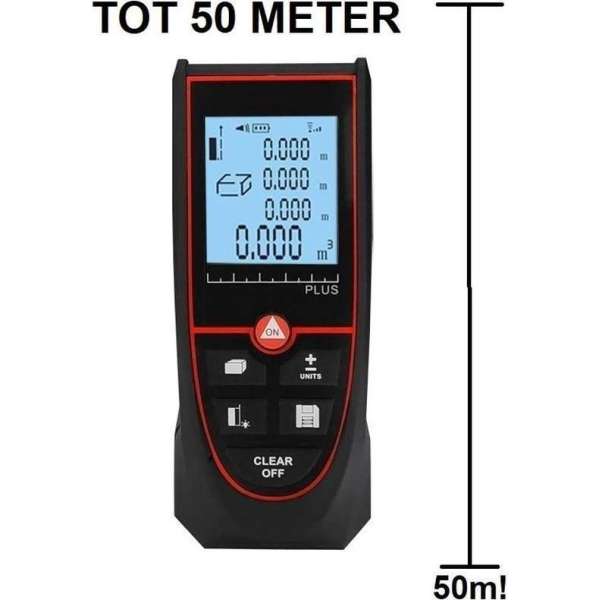 TechU™ Laser Afstandsmeter B9 – tot 50 Meter ! – Geschikt voor afstand, volume, lengte, hoekmeting, Phytagoras meting