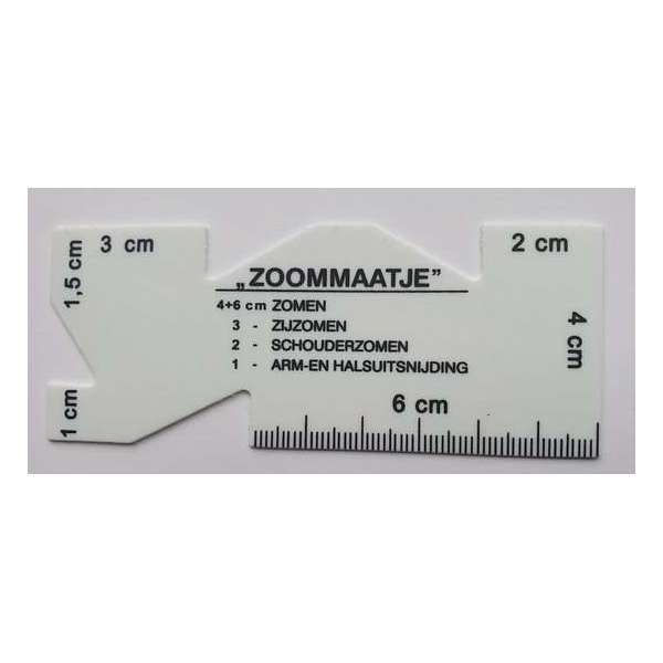 Zoommaatje wit plastic 4+6cm zomen zijzomen schouderzomen en arm en halsnijding