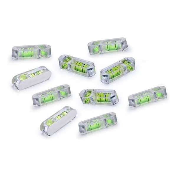 Set van 10 stuks mini waterpassen, 2 richtingen, 3 cm lang