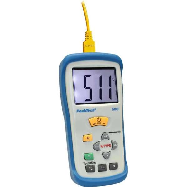 Peaktech 5110: Digitale thermometer ~ 1 CH ~ K-Type ~ -50 ... + 1300 ° C ~ met ° C / ° F / K Display