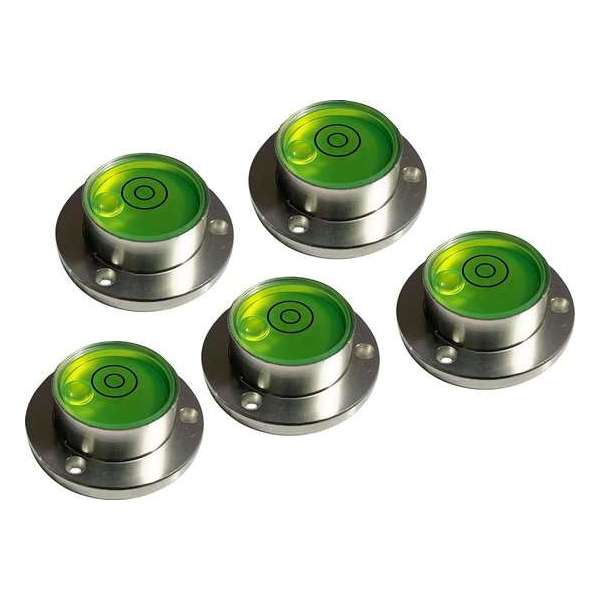 Set van 5 ronde waterpassen in aluminium behuizing (30x20x11 mm, zilver)