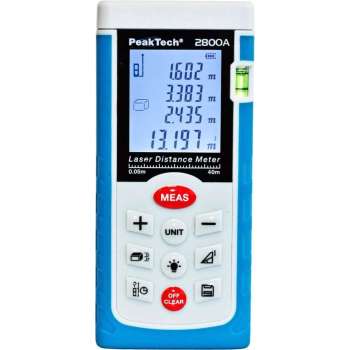 Peaktech 2800A: Laser-afstandsmeter tot 40 m met berekening van oppervlakte en volume