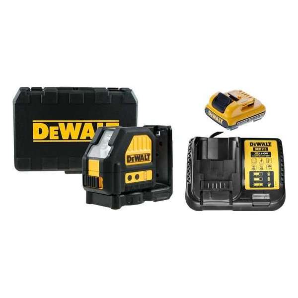 DeWalt DCE088D1R 10.8V Li-Ion accu zelfnivellerende kruislijnlaser set (1x 2.0Ah accu) in koffer - 2 lijnen - 15m - rood