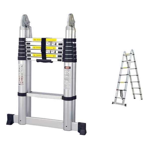 Telescopische Vouwladder 4.4 Meter - Met stabilisatiebalk - Aluminium