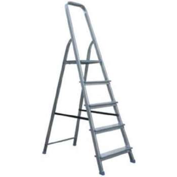 Huishoudtrap trapladder - 5 Treden - aluminium  - Professioneel en Huishoud gebruik  - Anti-Slip treden- Europese keuring