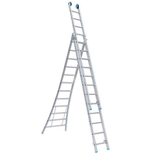 Eurostairs Reform ladder driedelig uitgebogen 3x12 sporten + gevelrollen