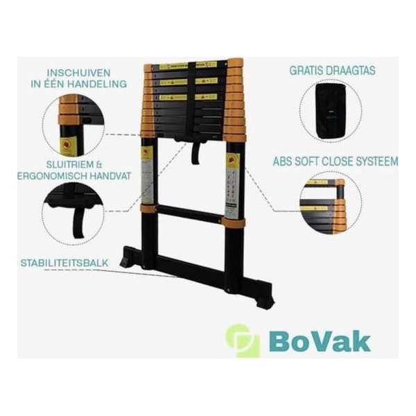 Telescoop ladder PRO 4.4 meter met stabilisatiebalk en Soft close systeem-EU veiligheidskeurmerk + Gratis draagtas