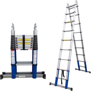 ALDORR Home Telescopische Vouwladder 5,60 meter - met Stabilisatievoet en Soft Closing - Aluminium