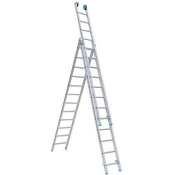 Eurostairs Opsteek ladder driedelig recht 3x14 sporten + gevelrollen