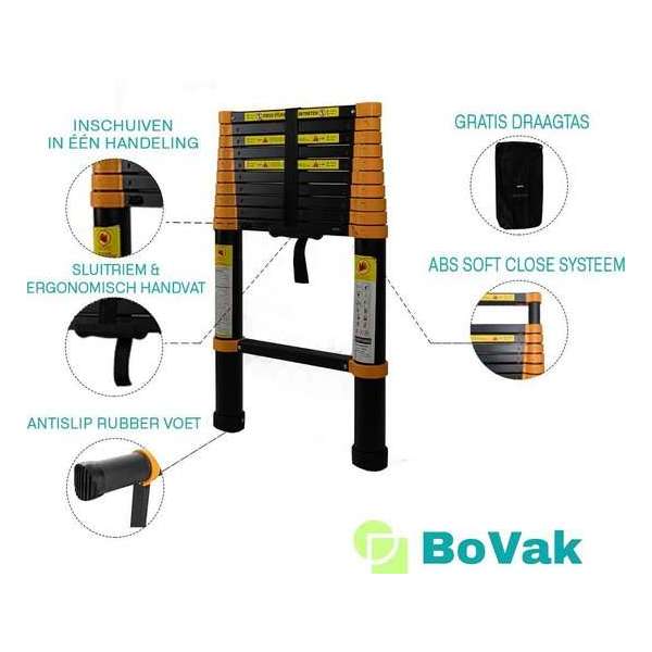 Telescoop ladder PRO 4.1 meter met Soft close systeem-Gratis draagtas-EU veiligheidskeurmerk