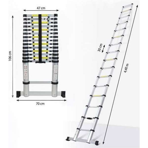 Telescopische ladder 4,4 m - Aluminium