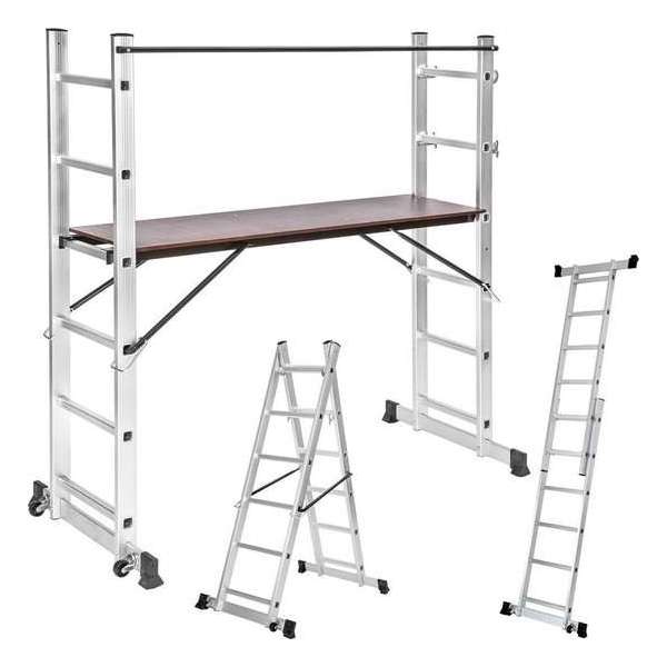 tectake 401668  Multifunctionele ladder - Steiger stelling - Werkhoogte 1m