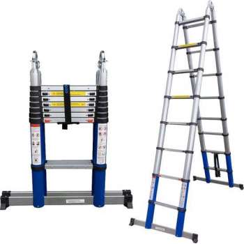 ALDORR Home Telescopische Vouwladder 5,00 meter - met Stabilisatievoet en Soft Closing - Aluminium