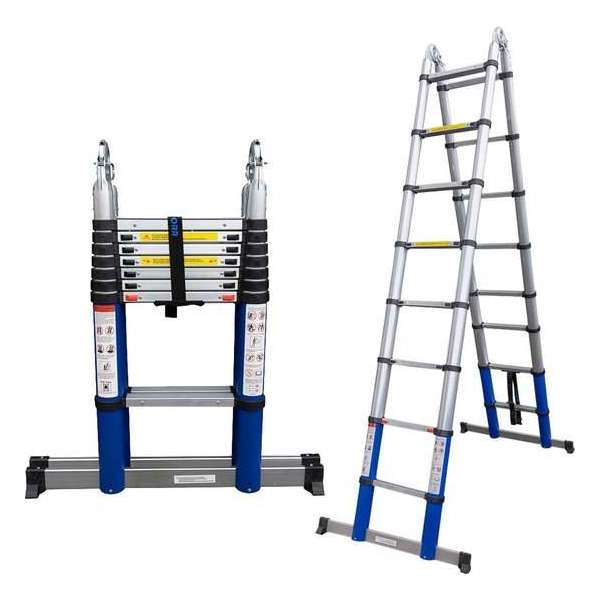 ALDORR Home Telescopische Vouwladder 5,00 meter - met Stabilisatievoet en Soft Closing - Aluminium