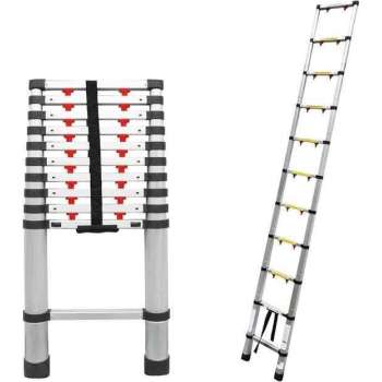 Telescopische ladder - 11 treeds - Werkhoogte 3.20m - Aluminium