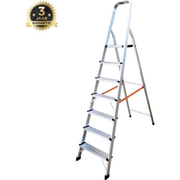 USK Huishoudtrap Keukentrap - 7 Treden - Huishoudladder Inklapbaar - Trapladder Opvouwbaar - Anti-Slip