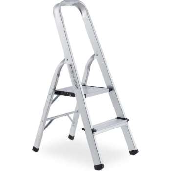 relaxdays huishoudtrap - aluminium - trapladder - keukentrap - ladder - inklapbaar 2 tredes