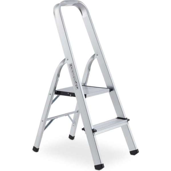 relaxdays huishoudtrap - aluminium - trapladder - keukentrap - ladder - inklapbaar 2 tredes