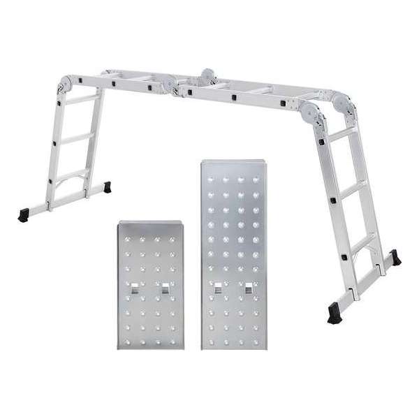 Multifunctionele 6-in-1 Vouwladder - 4x3 Sporten - Vouwtrap Inclusief Stabiliteitsbalk - Werkhoogte 4.5 Meter