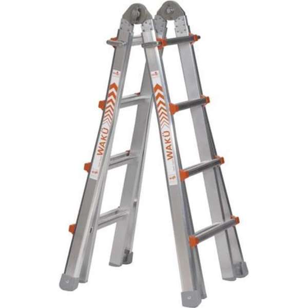 Waku Ladders Telescoopladder vouwladder - 4x4 treden - Werkhoogte 4.20m