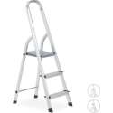 relaxdays huishoudtrap - aluminium - trapladder - keukentrap - ladder - inklapbaar 3 tredes