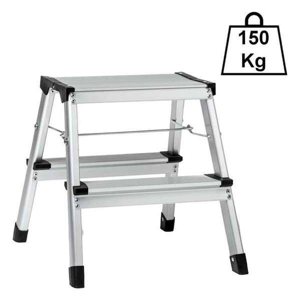 Decopatent® Huishoudtrap Keukentrap - Met 2 Treden - Aluminium - Huishoudladder Inklapbaar - Trapladder Opvouwbaar - Anti-Slip