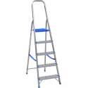 Aluminium professionele ladder of huishoudtrap met kunststof platform en beugel met 5 treden. Belastbaar tot 150 kg!