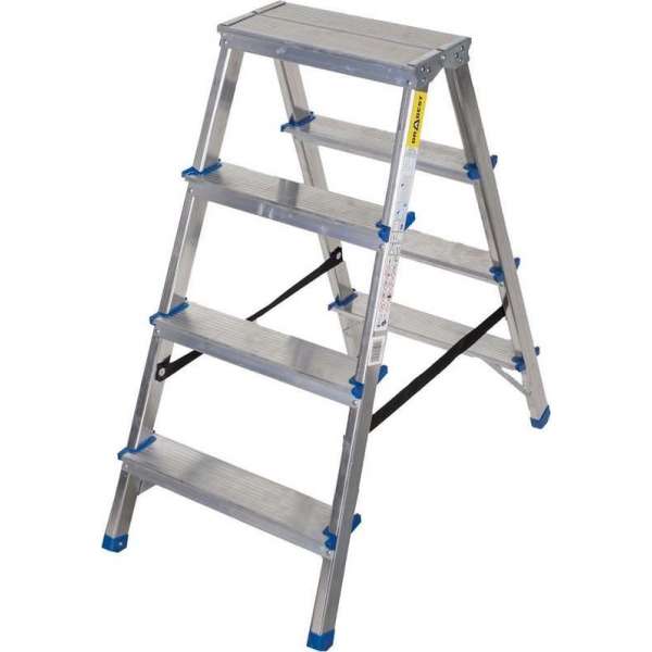 DRABEST Trapladder 4 treeds - Dubbelzijdig - Aluminium