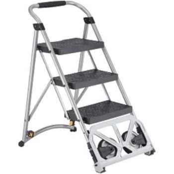 Trapladder - met 3 Brede Anti-Slip Treden - Omvormbaar tot Steekkar - Met Wielen - Draagkracht 135 kg