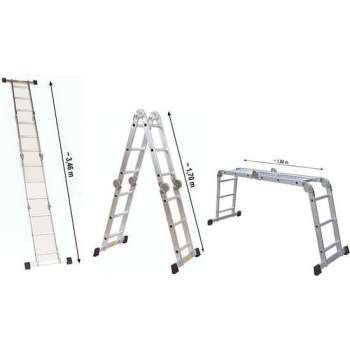 Ladder / Werkladder met Werkplatform - Aluminium - 4 x 3 Treden