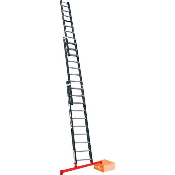 Smart Level Ladder Premium  3 delige gecoate schuifladder met Leveling System met 3 x 12 treden