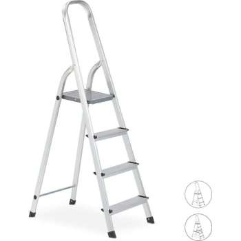 relaxdays huishoudtrap - aluminium - trapladder - keukentrap - ladder - inklapbaar 4 tredes