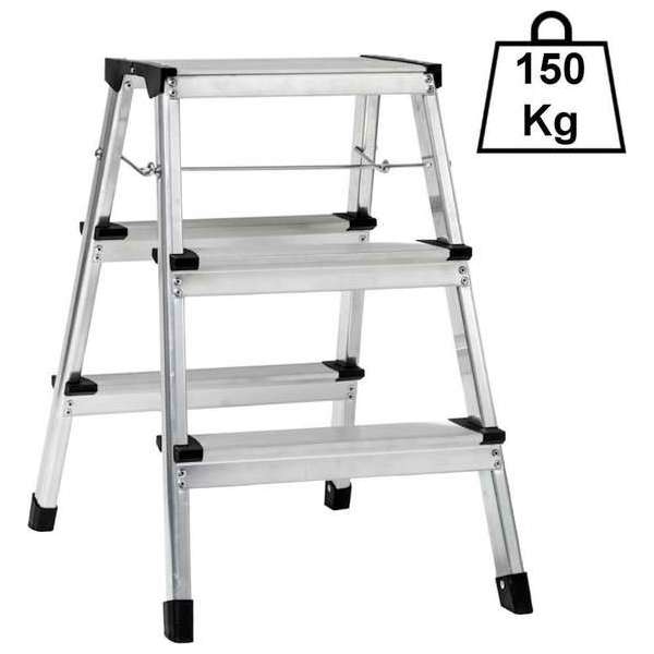 Decopatent® Huishoudtrap Keukentrap - Met 3 Treden - Aluminium - Huishoudladder Inklapbaar - Trapladder Opvouwbaar - Anti-Slip